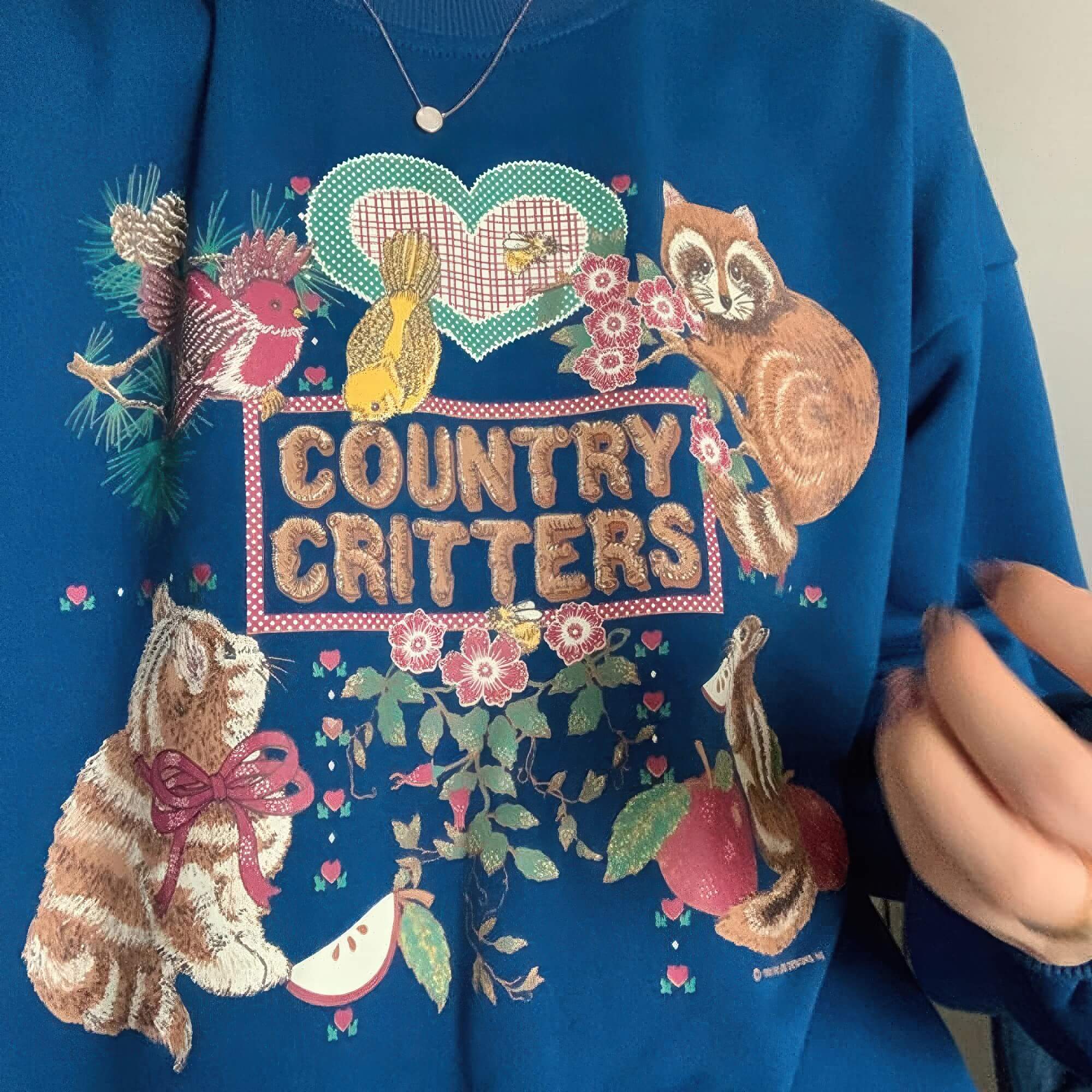 Country Critters Blue Sweatshirt Unisex Cute Retro Y2K