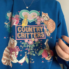 Country Critters Blue Sweatshirt Unisex Cute Retro Y2K