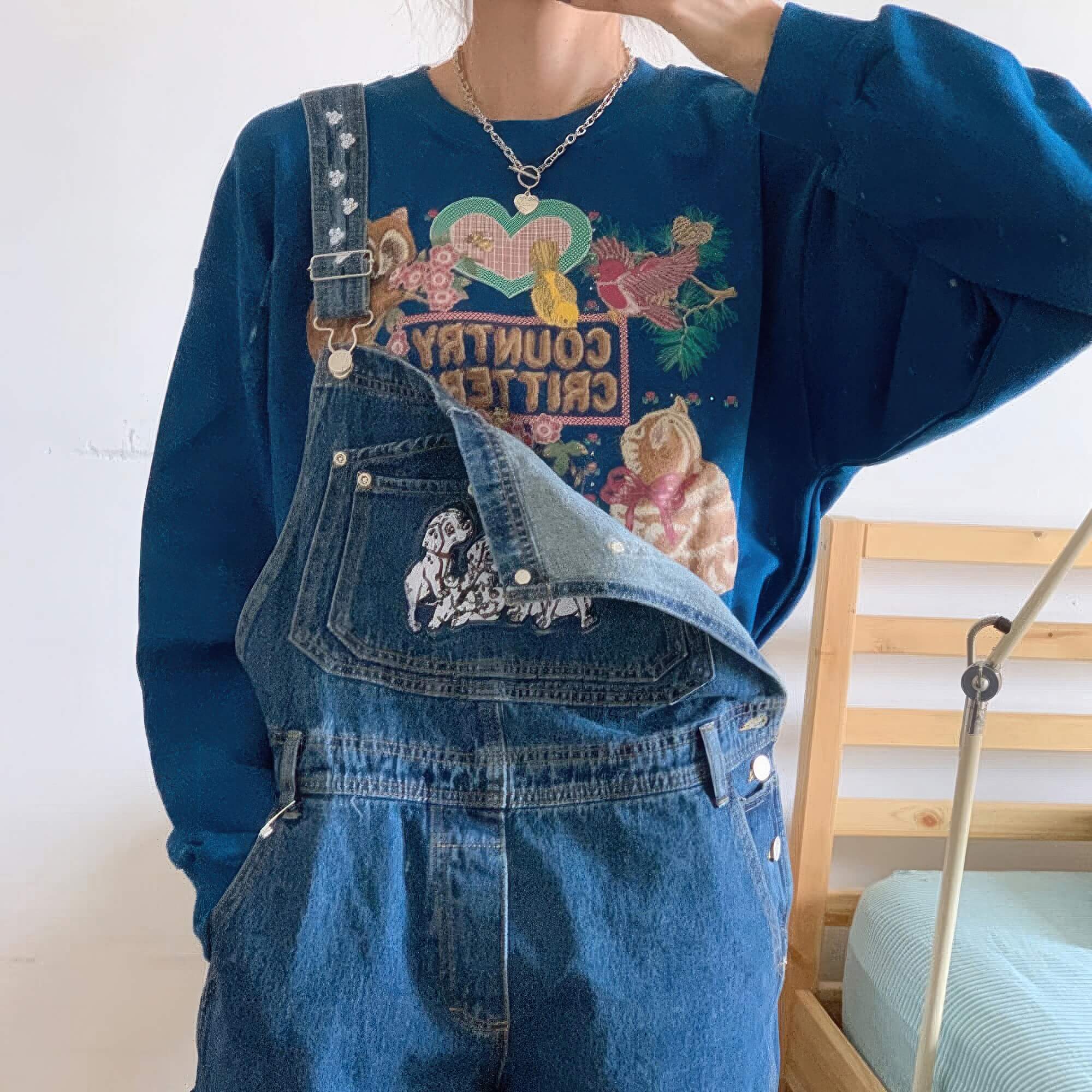 Country Critters Blue Sweatshirt Unisex Cute Retro Y2K