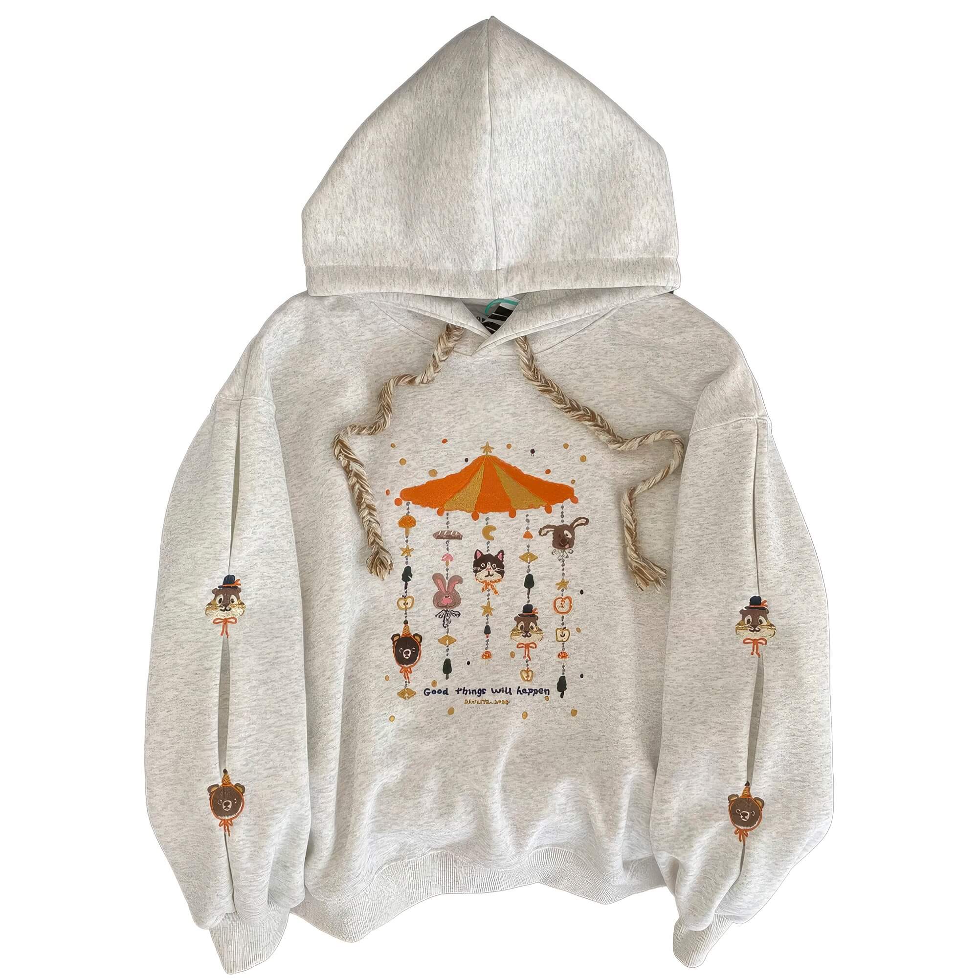 Cute Animals Carousel Embroidery Hoodie Unisex Y2K Kidcore