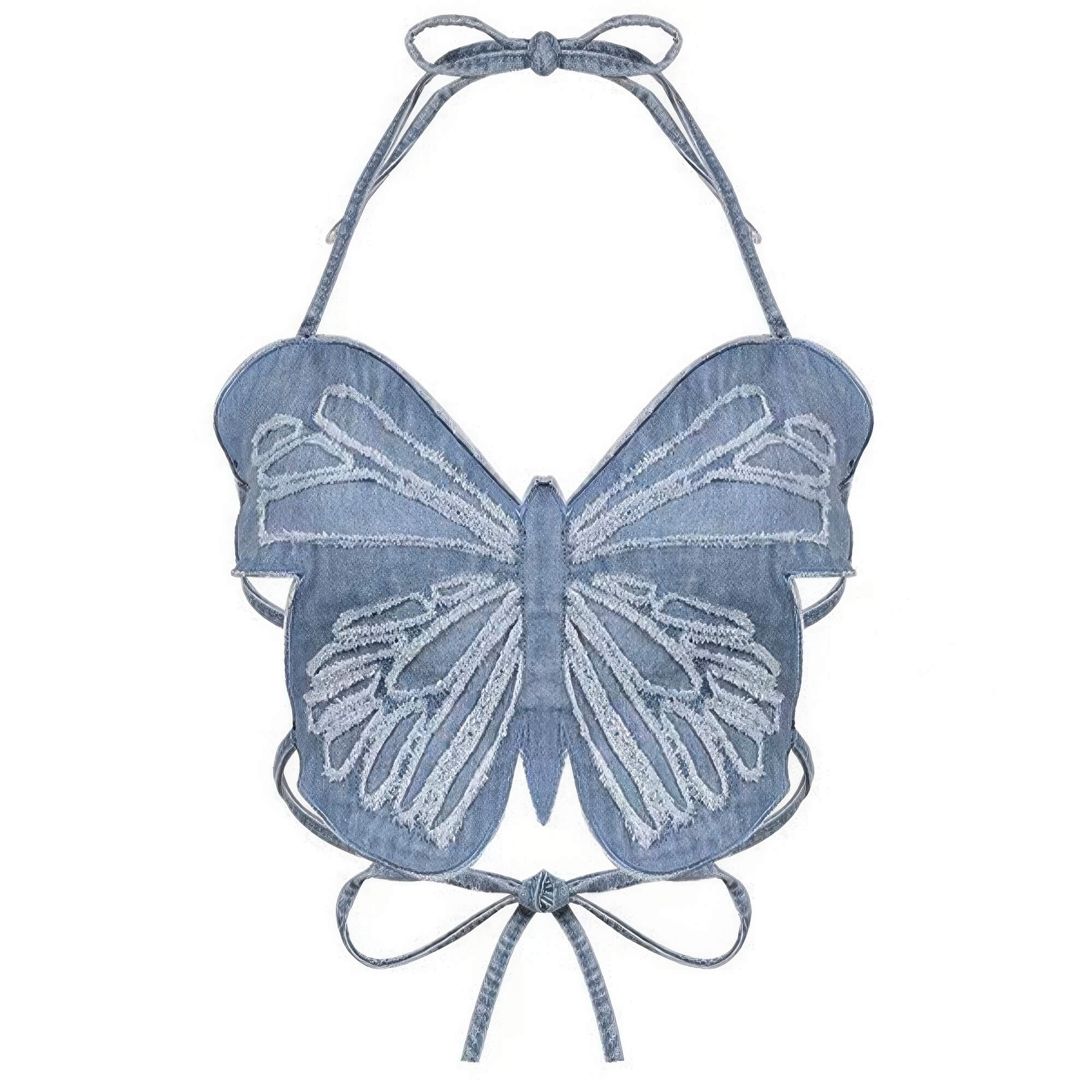 Denim Butterfly Women's Halter Neck Crop Top Retro Y2K