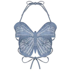 Denim Butterfly Women's Halter Neck Crop Top Retro Y2K