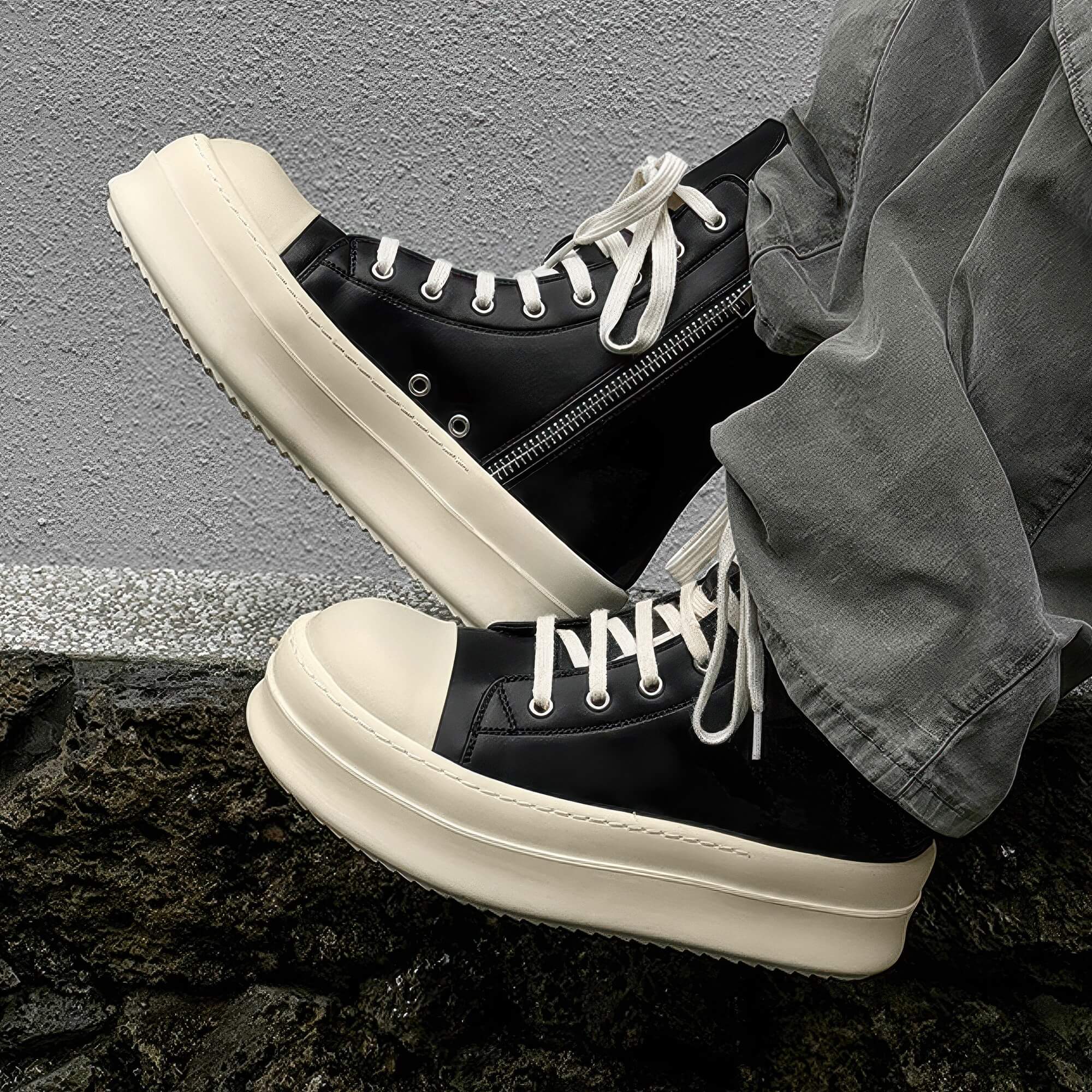Eco Leather Platform Sneakers Side Zipper