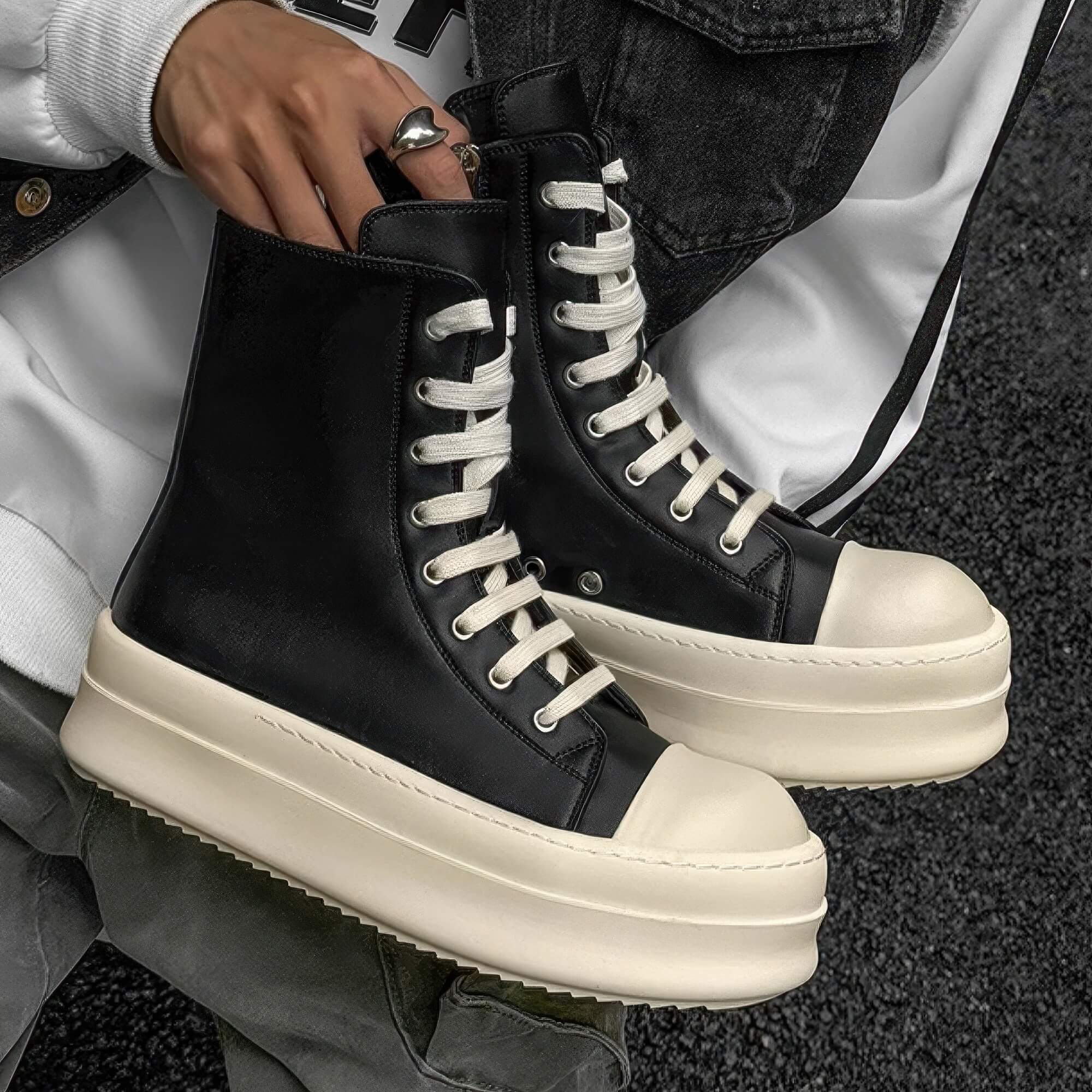 Eco Leather Platform Sneakers Side Zipper