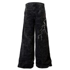 Embroidery Lightning Y2K Black Parachute Jeans Unisex