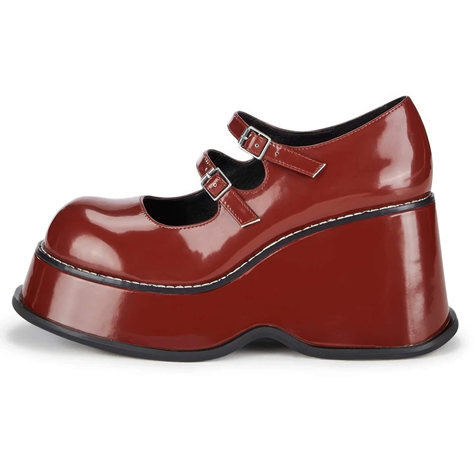 Glossy Burgundy Red Platform Mary Jane Shoes
