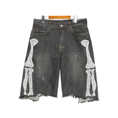 Leg Bones Embroidery Dark Y2K Denim Shorts Unisex