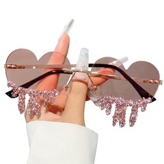 Liquid Glitter Drops Y2K Bimbo Heart Shape Glasses