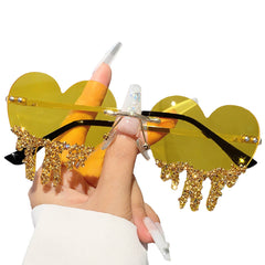 Liquid Glitter Drops Y2K Bimbo Heart Shape Glasses