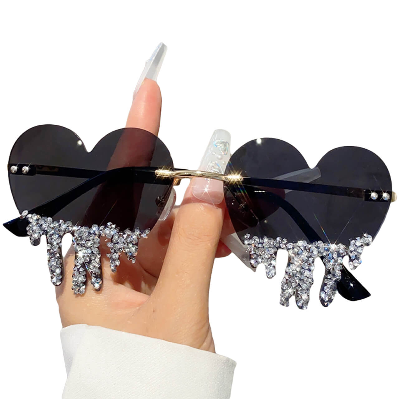 Liquid Glitter Drops Y2K Bimbo Heart Shape Glasses