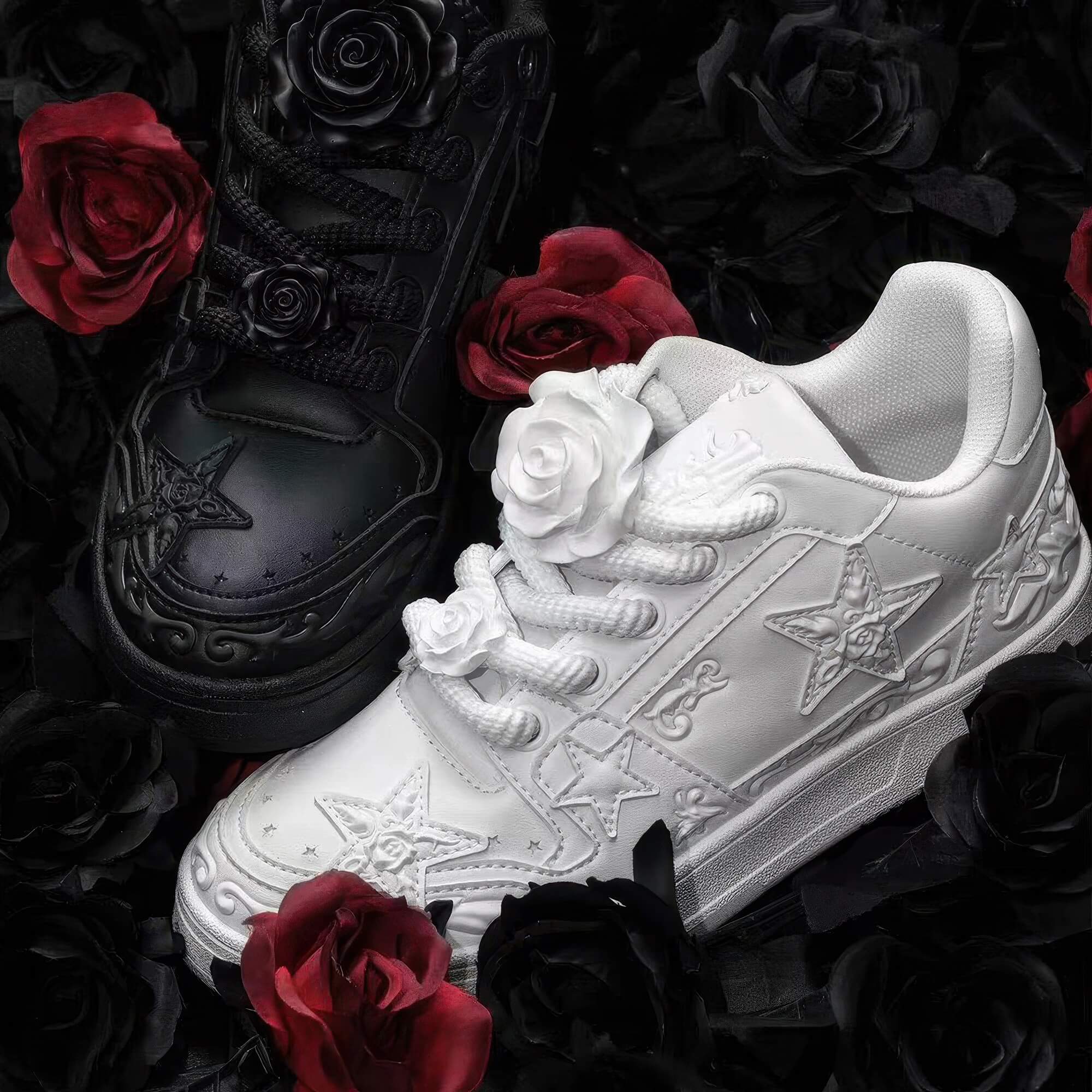 Love Me Later Rose Goth Sneakers Embossed Stars