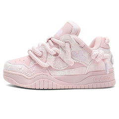 Pink Pastel Sakura Kawaii Sneakers Thick Sole Q-And