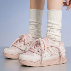 Pink Pastel Sakura Kawaii Sneakers Thick Sole Q-And