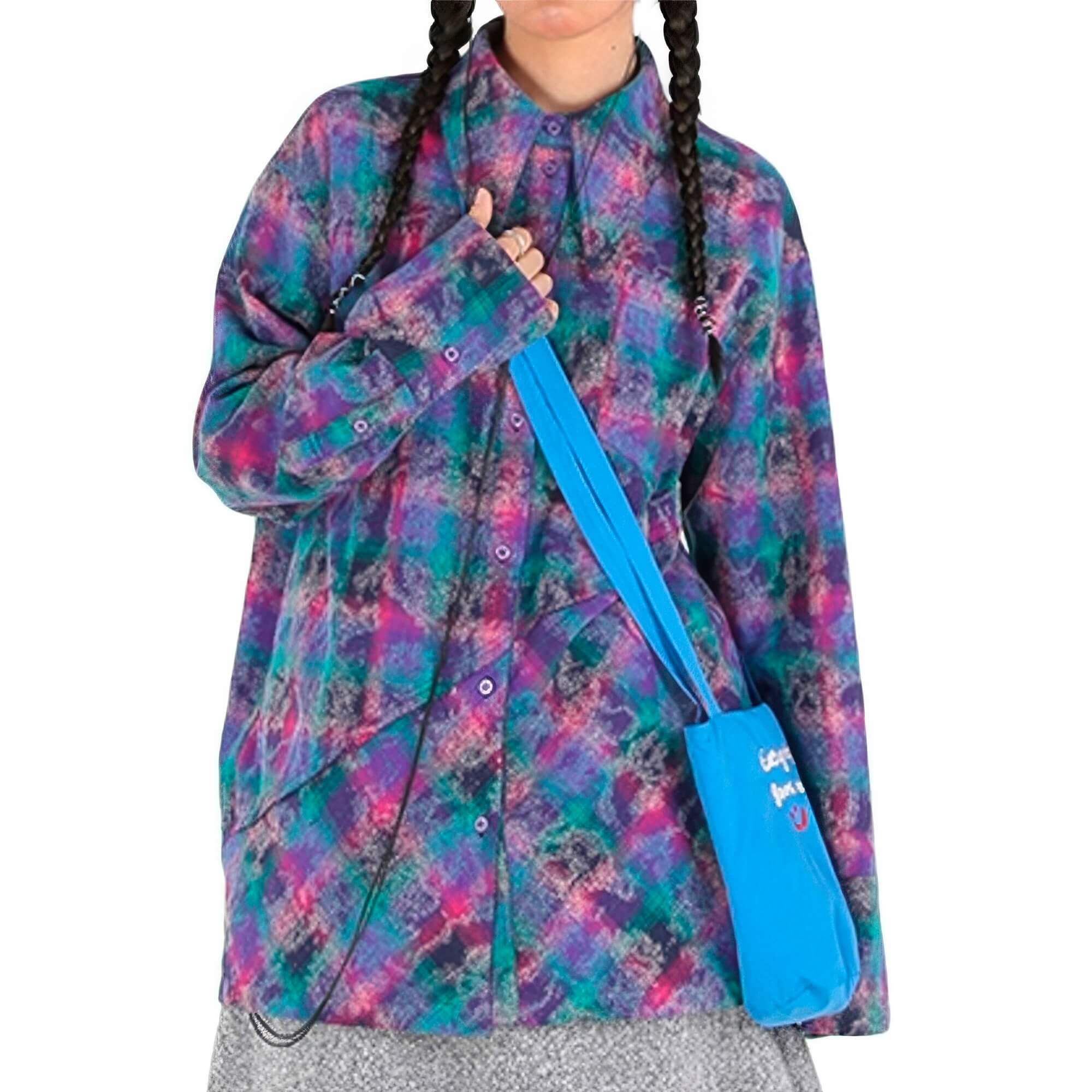 Purple Glitch Cyber Y2K Long Sleeve Blouse for Women