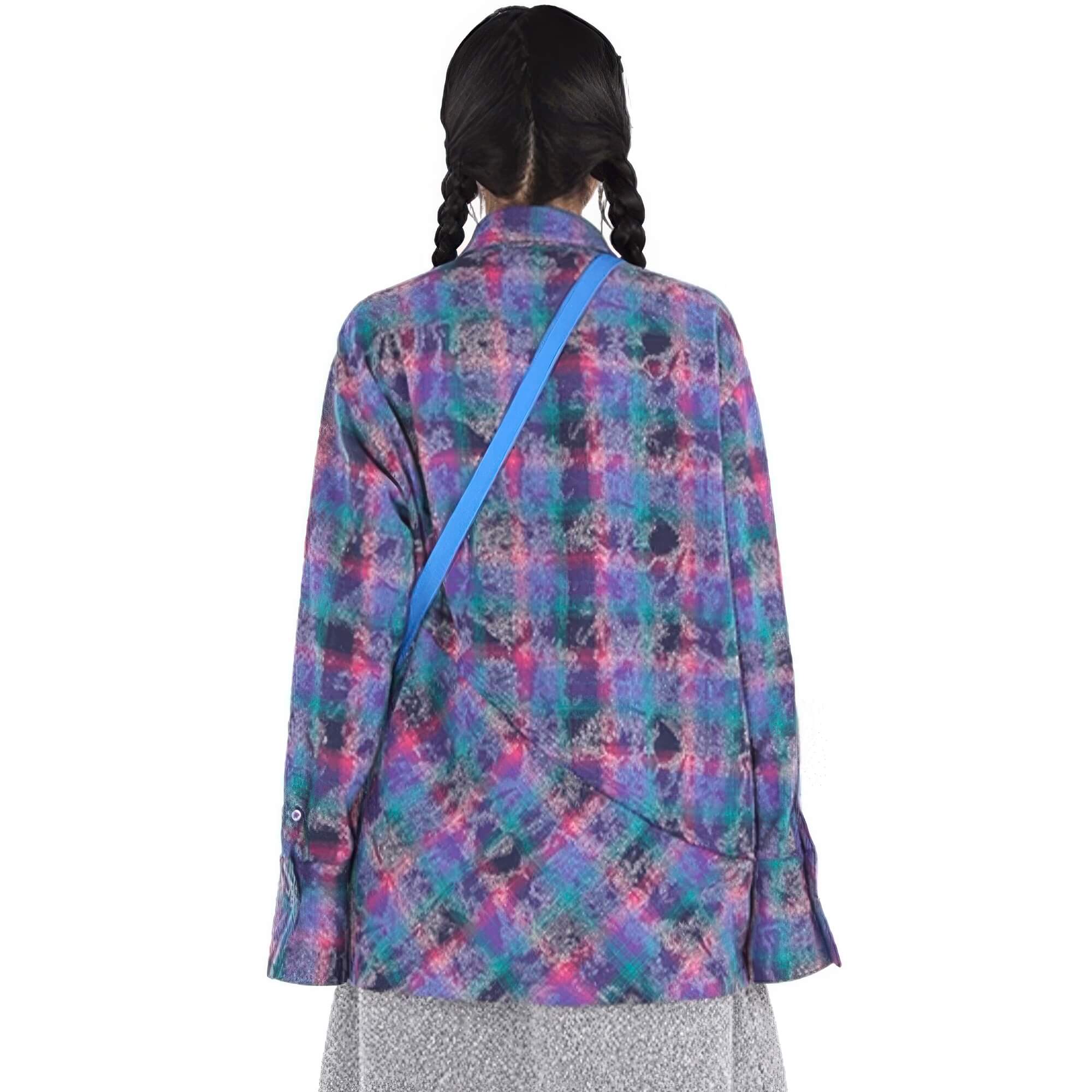 Purple Glitch Cyber Y2K Long Sleeve Blouse for Women