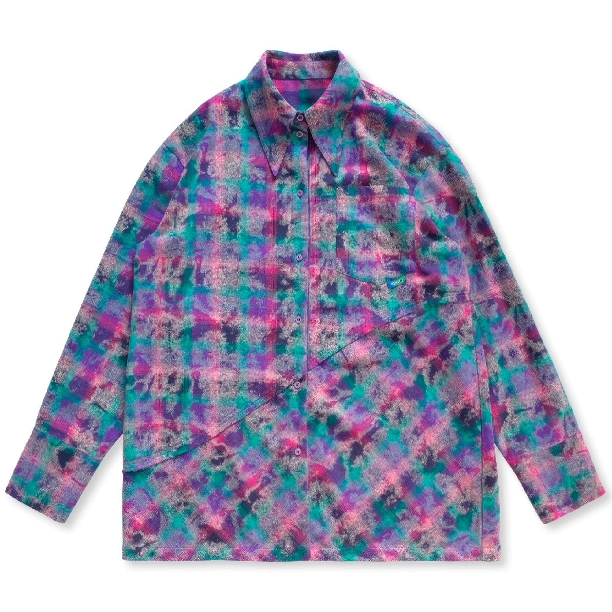 Purple Glitch Cyber Y2K Long Sleeve Blouse for Women