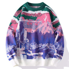 Purple Mountain Glitch Art Y2K Sweater Unisex