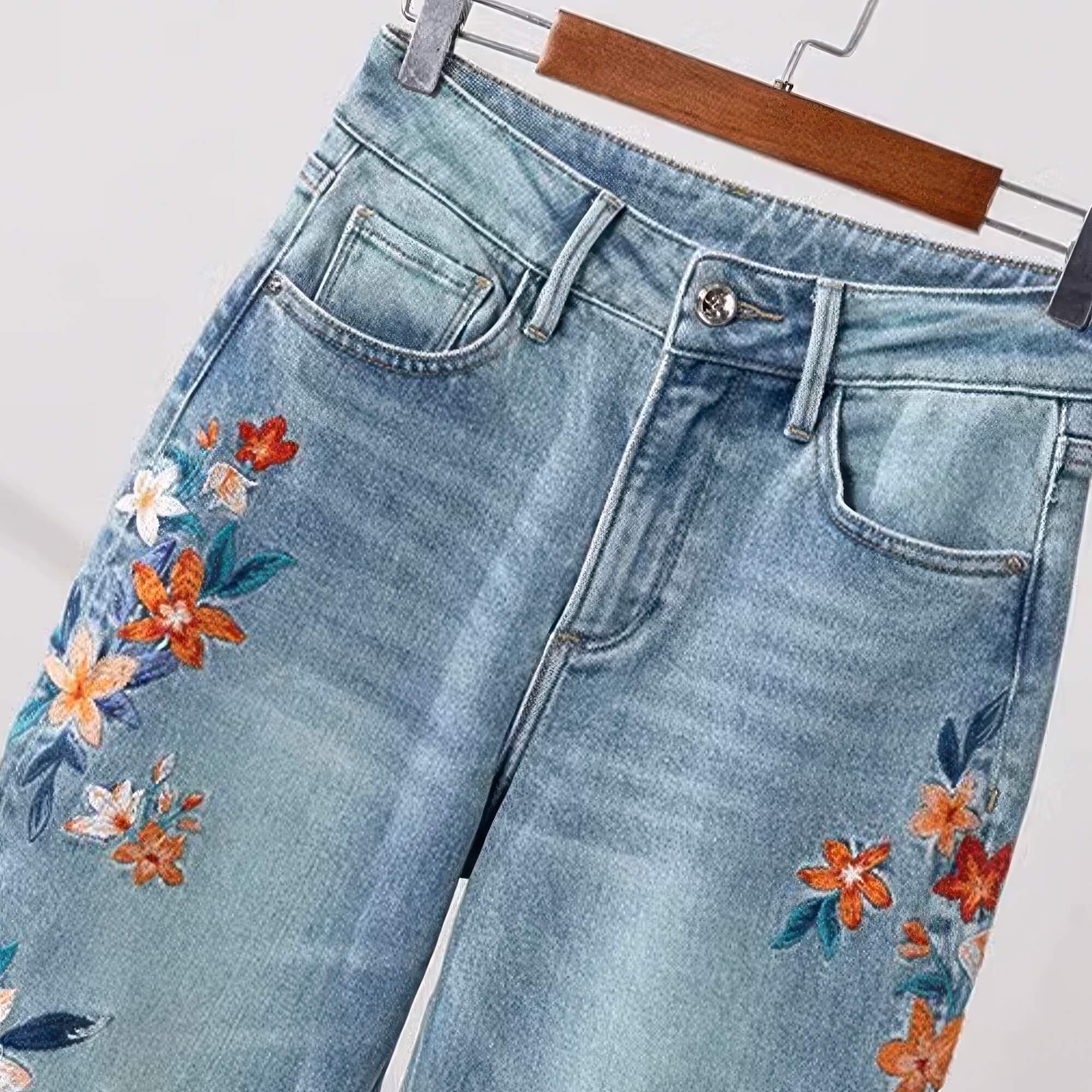 Retro Core Y2K Flower Embroidery Jeans for Women