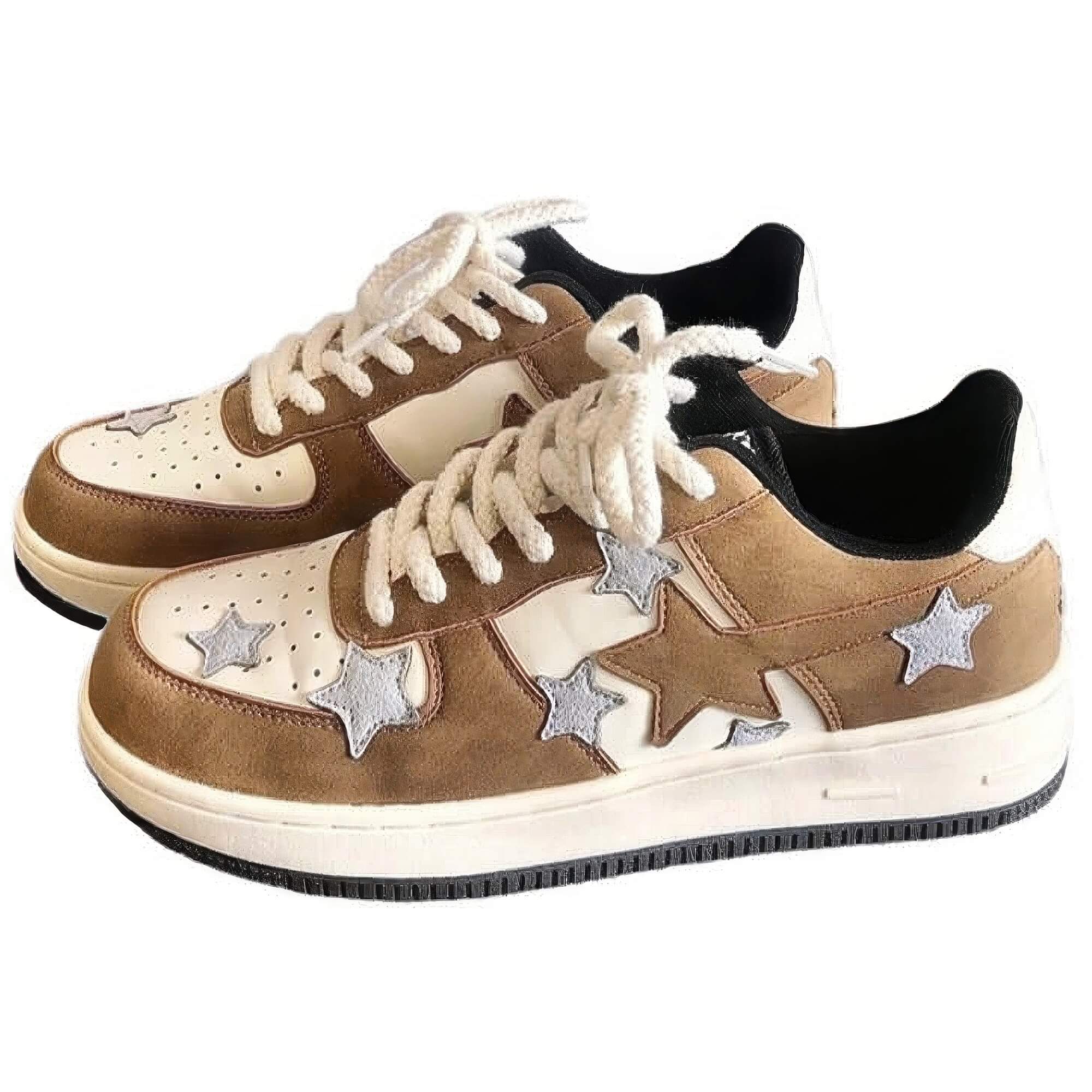 Retro Y2K Light Brown Sneakers With Silver Stars