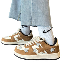 Retro Y2K Light Brown Sneakers With Silver Stars