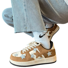 Retro Y2K Light Brown Sneakers With Silver Stars