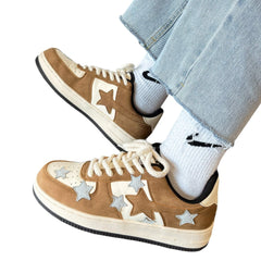 Retro Y2K Light Brown Sneakers With Silver Stars