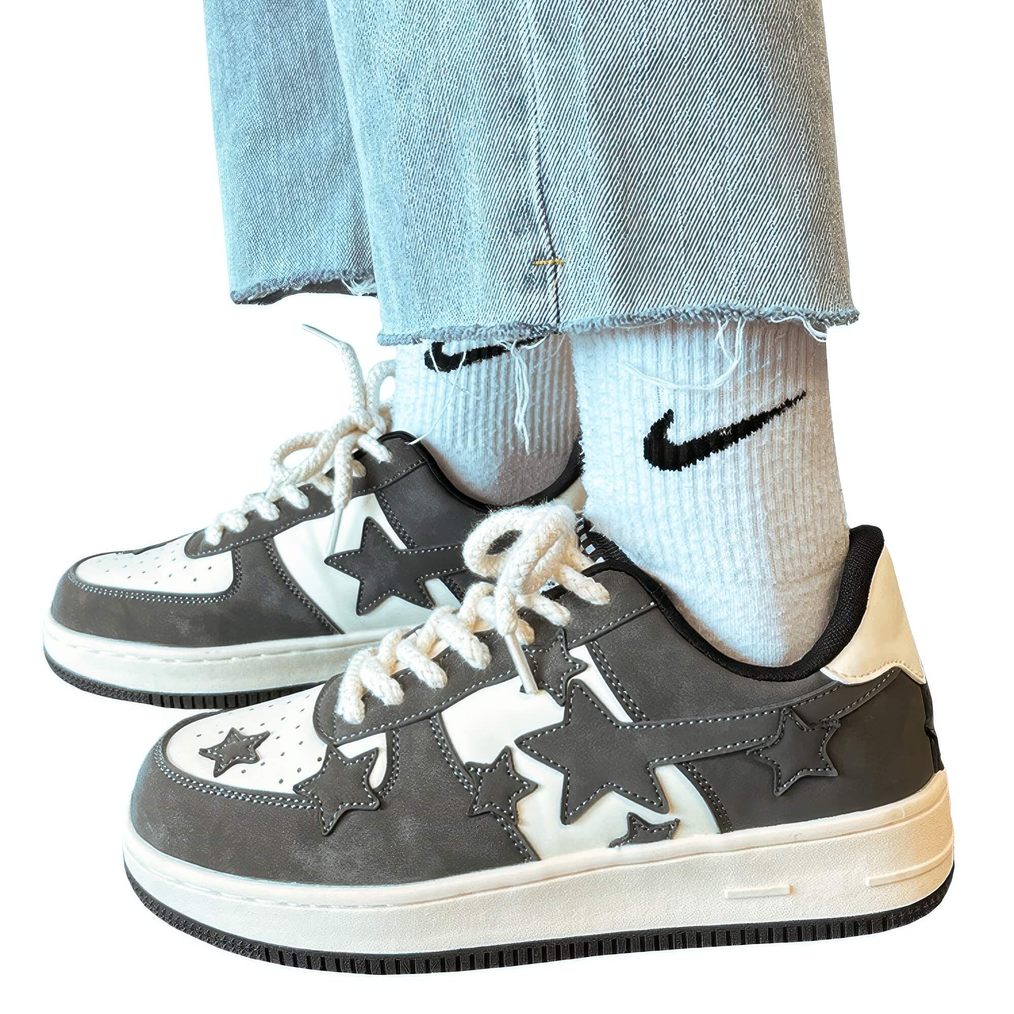 Retro Y2K Light Brown Sneakers With Silver Stars