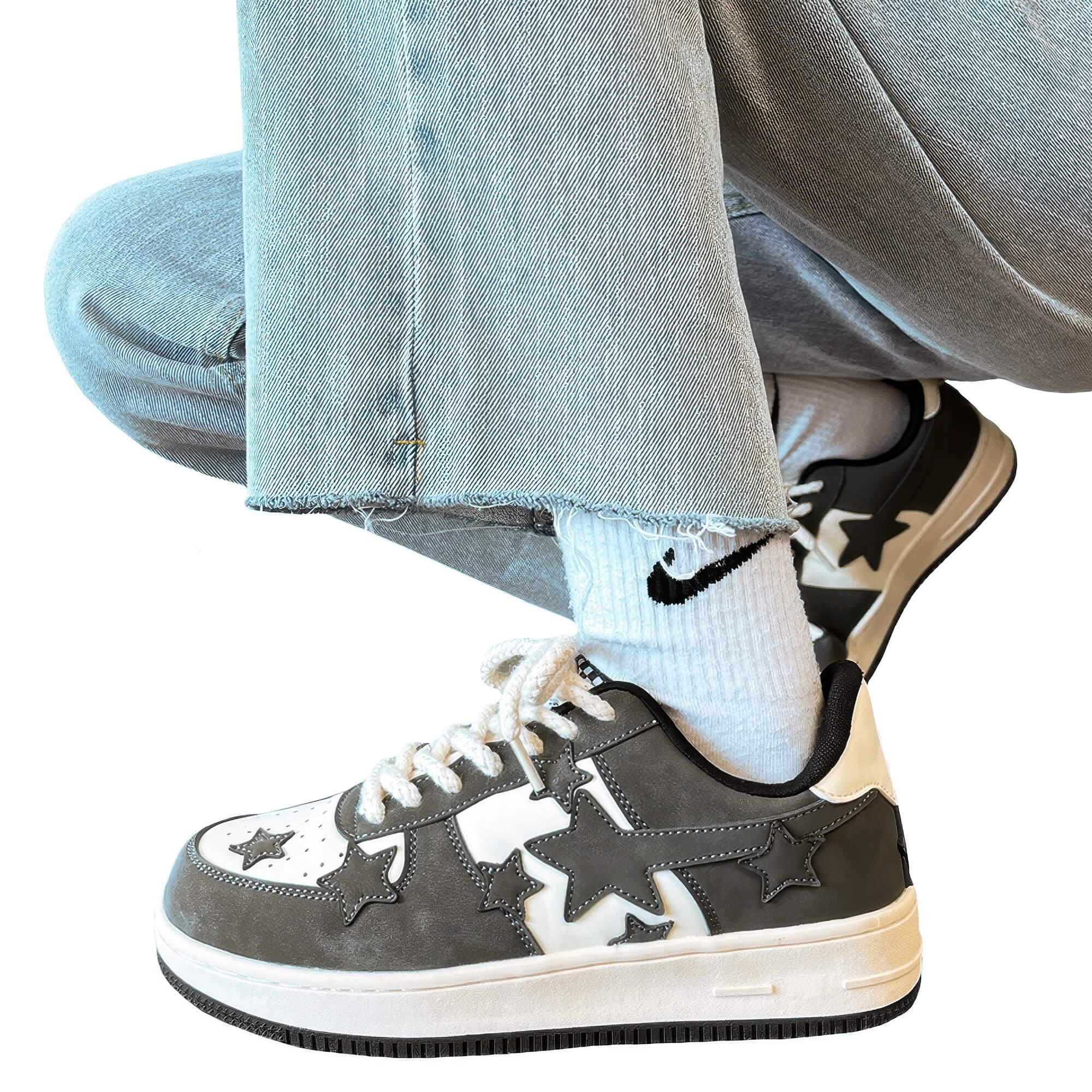 Retro Y2K Light Brown Sneakers With Silver Stars