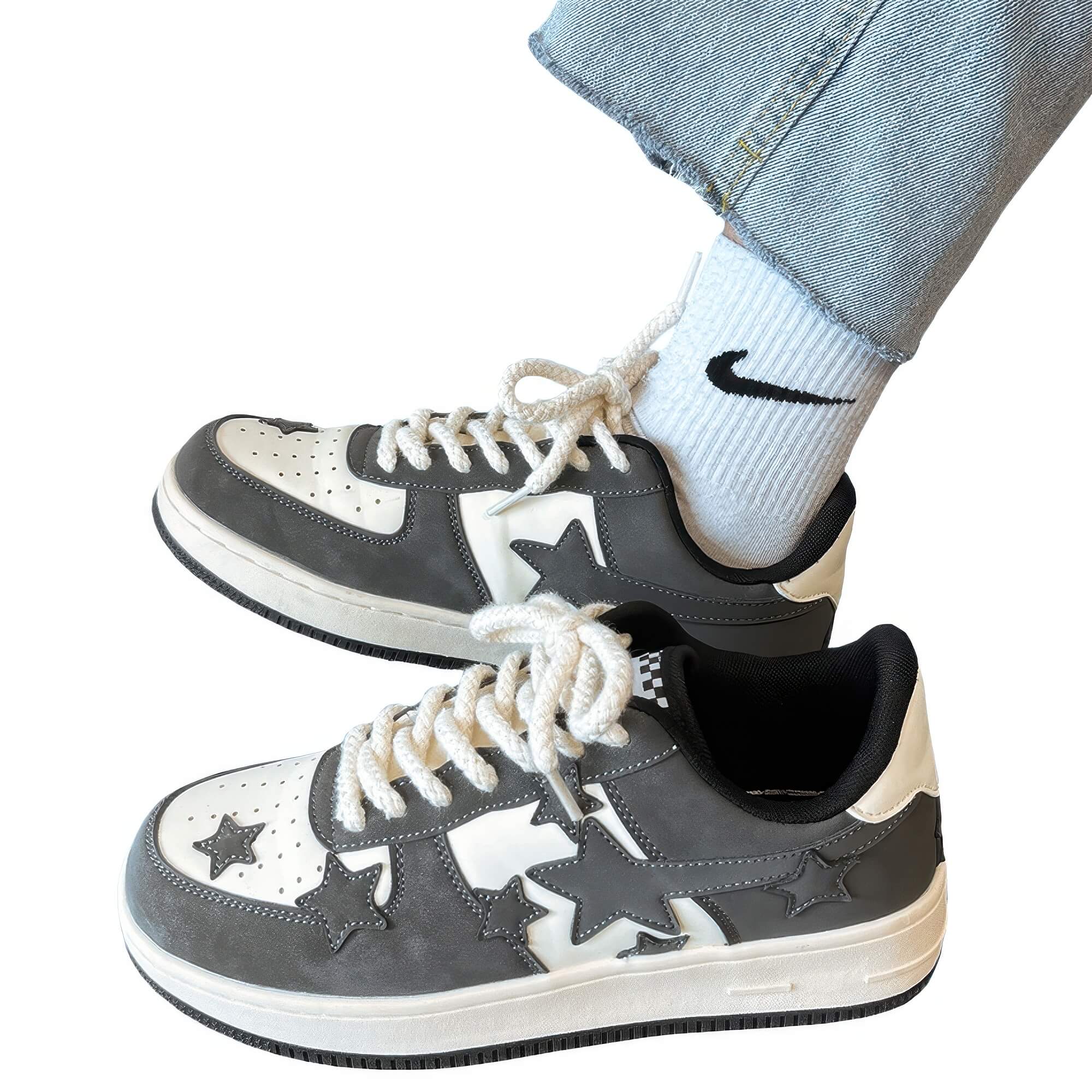 Retro Y2K Light Brown Sneakers With Silver Stars