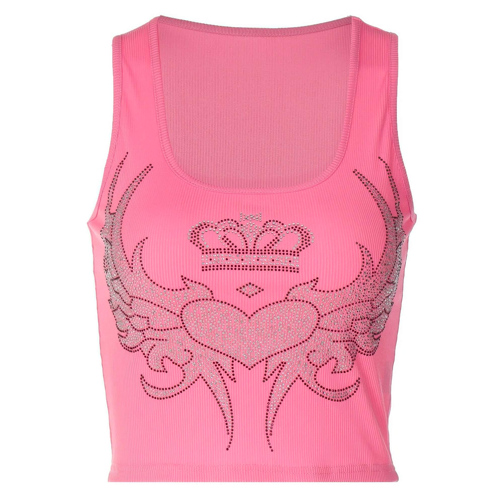 Rhinestone Heart and Crown Pink Y2K Cropped Tank Top