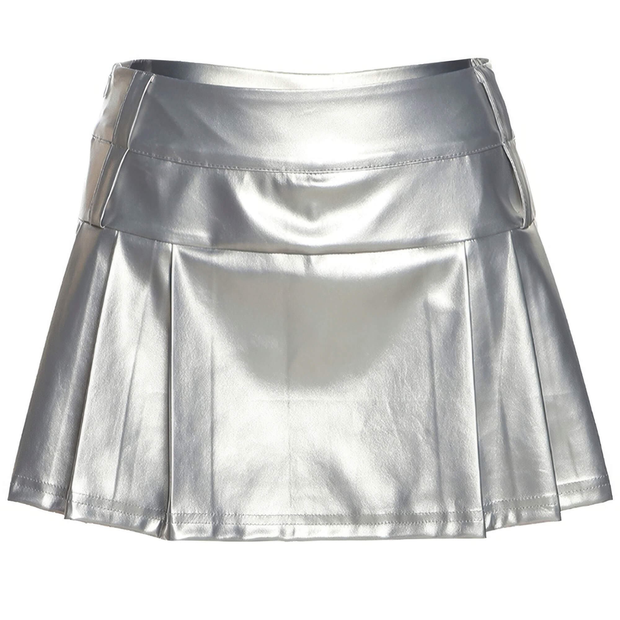 Silver Metallic Pleated Mini Skirt Cyber Y2K