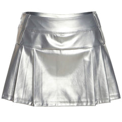 Silver Metallic Pleated Mini Skirt Cyber Y2K