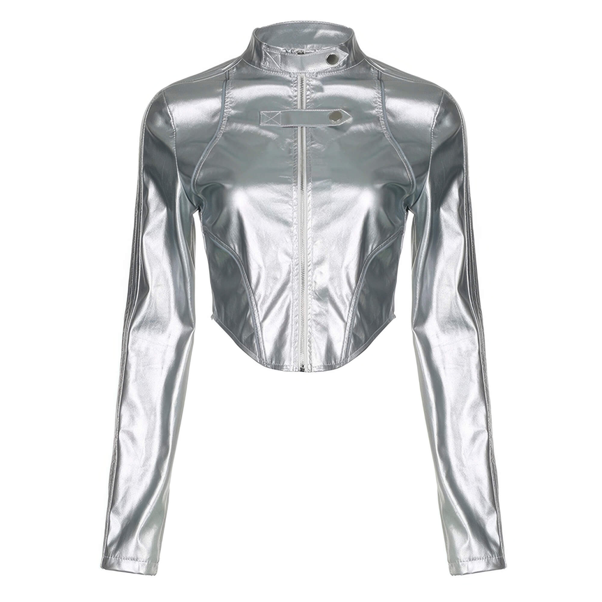 Silver Y2K Cropped Top Long Sleeve Shirt for Women