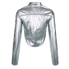 Silver Y2K Cropped Top Long Sleeve Shirt for Women