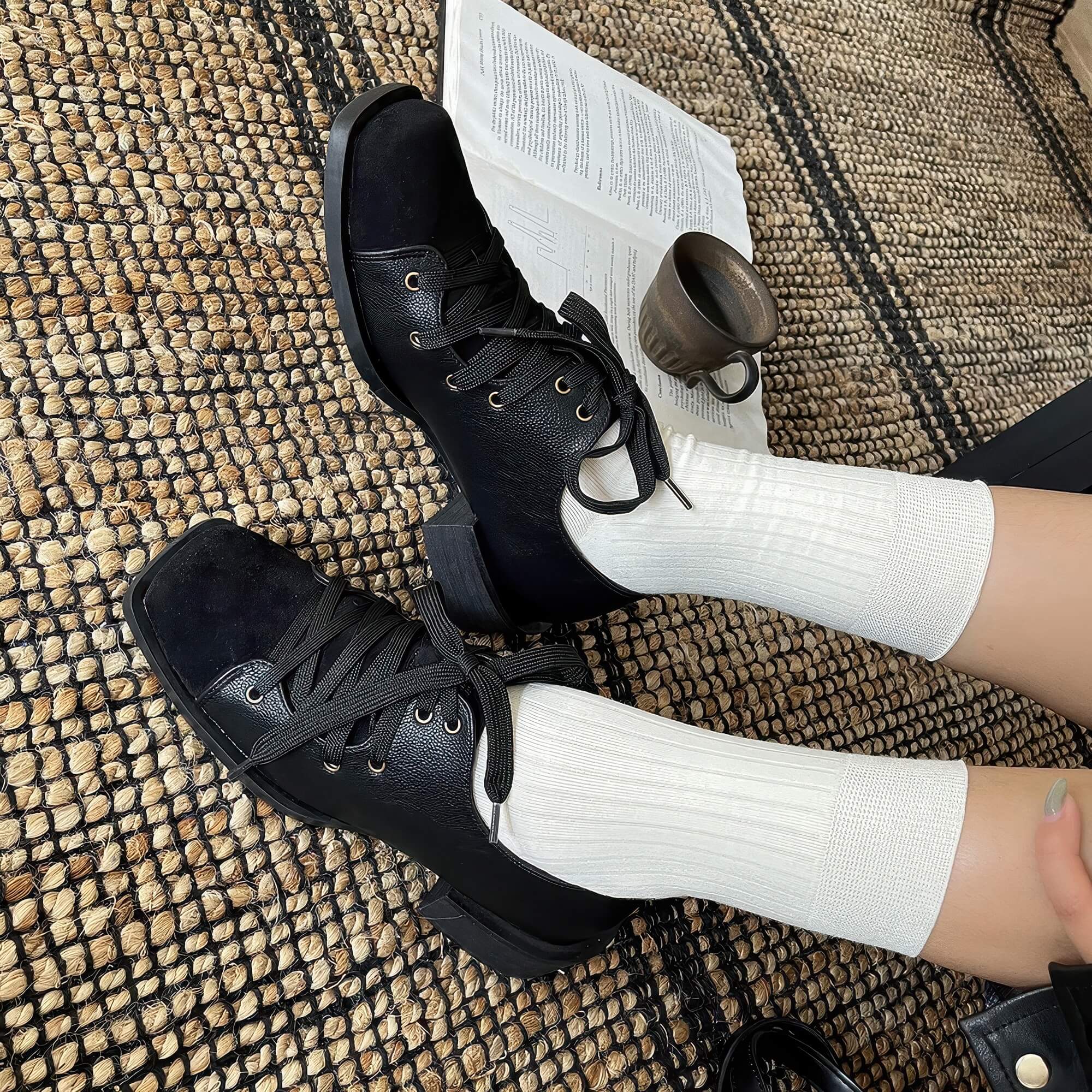 Square Toe Lace Up Vintage Academia Shoes