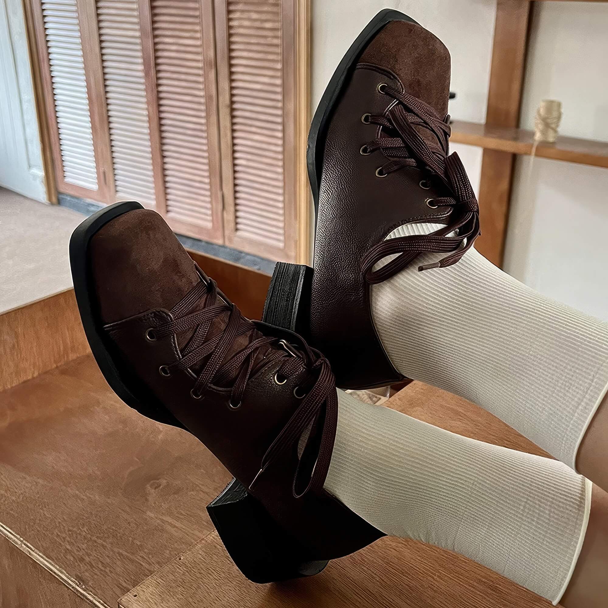 Square Toe Lace Up Vintage Academia Shoes