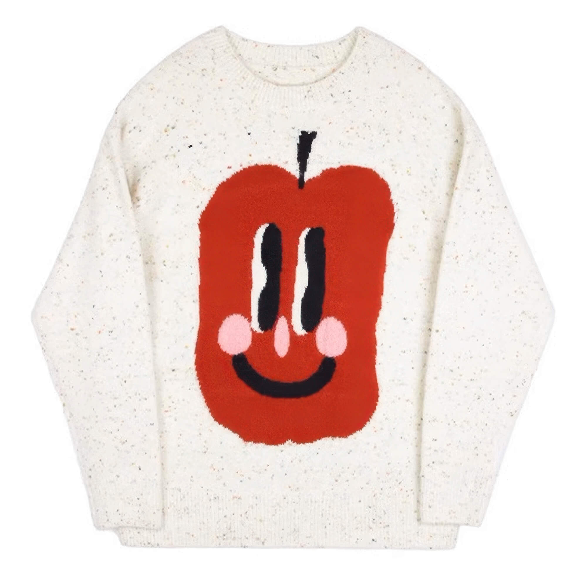 Stretched Smiling Apple Face Y2K Ugly Sweater Unisex