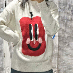 Stretched Smiling Apple Face Y2K Ugly Sweater Unisex