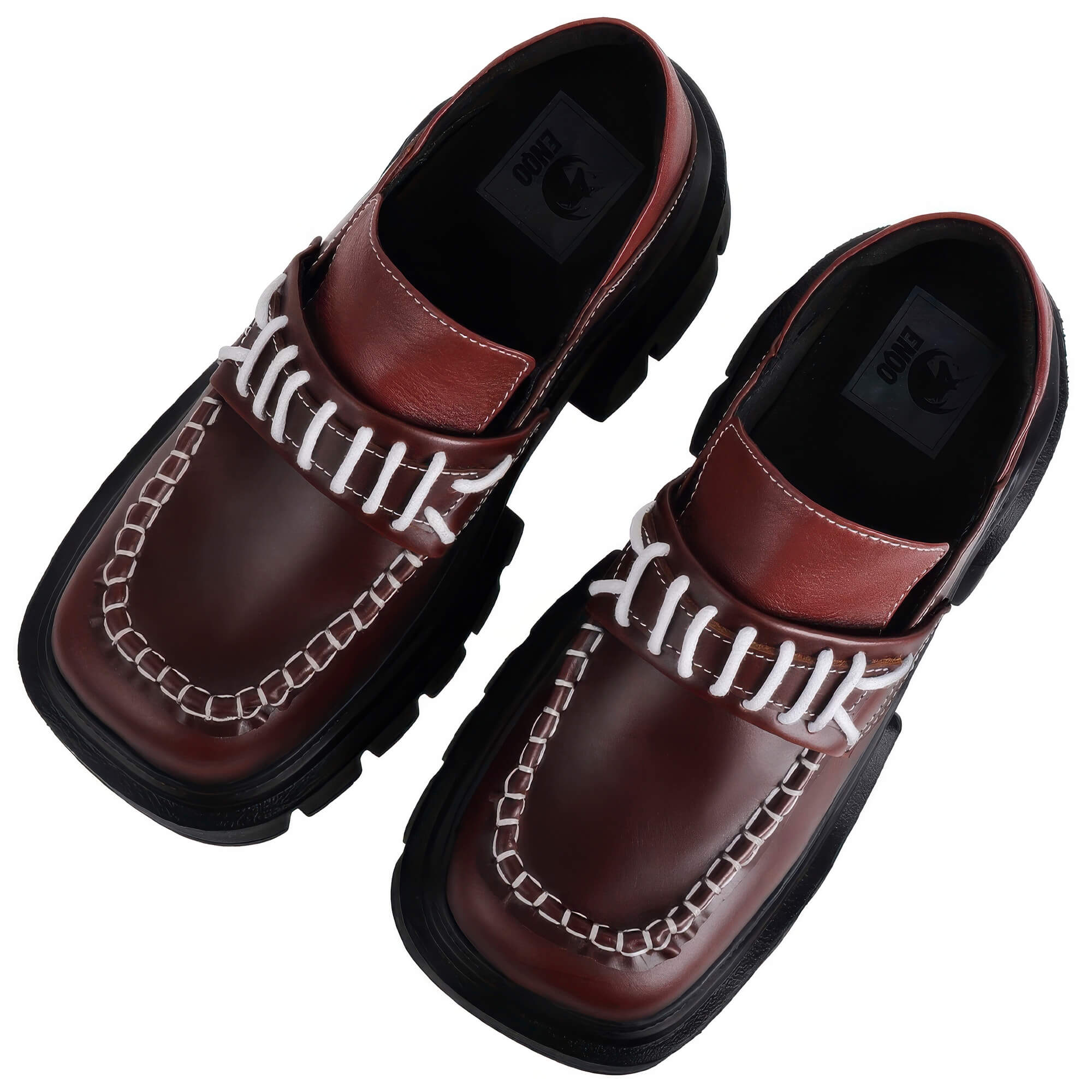 Thick Platform Penny Loafers Retro Stitches
