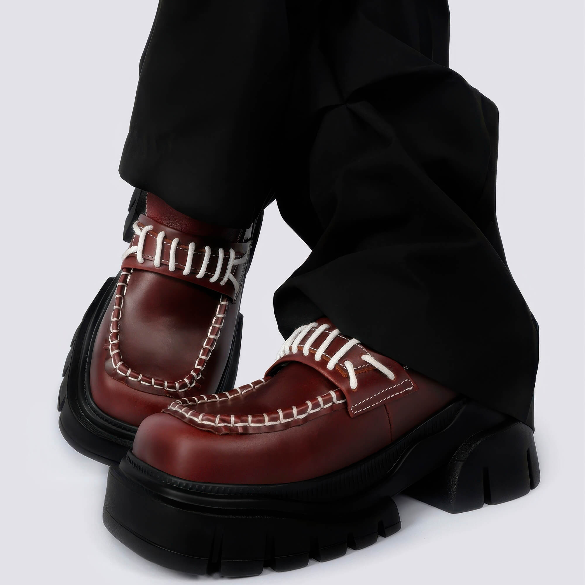 Thick Platform Penny Loafers Retro Stitches