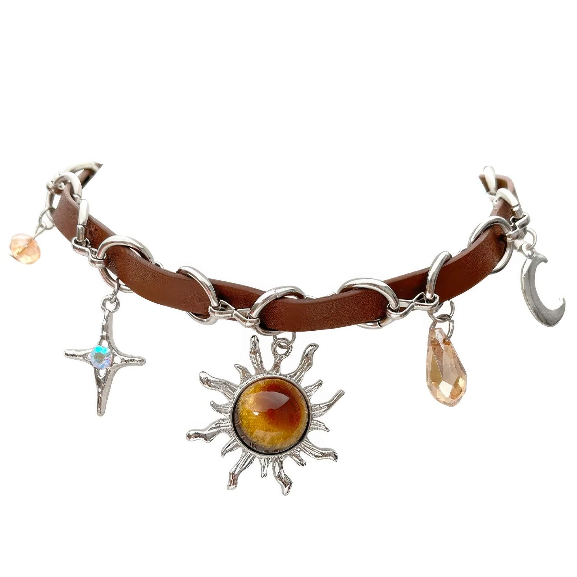 Thin Leather Choker Sun and Stars Celestial Retro Y2K