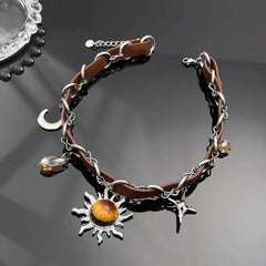 Thin Leather Choker Sun and Stars Celestial Retro Y2K