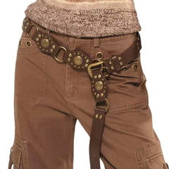 Western Y2K Waist Belt Cowboy Style Metal Rings