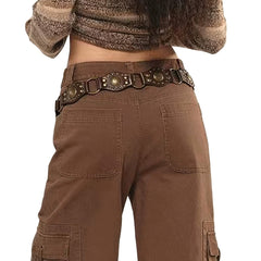 Western Y2K Waist Belt Cowboy Style Metal Rings