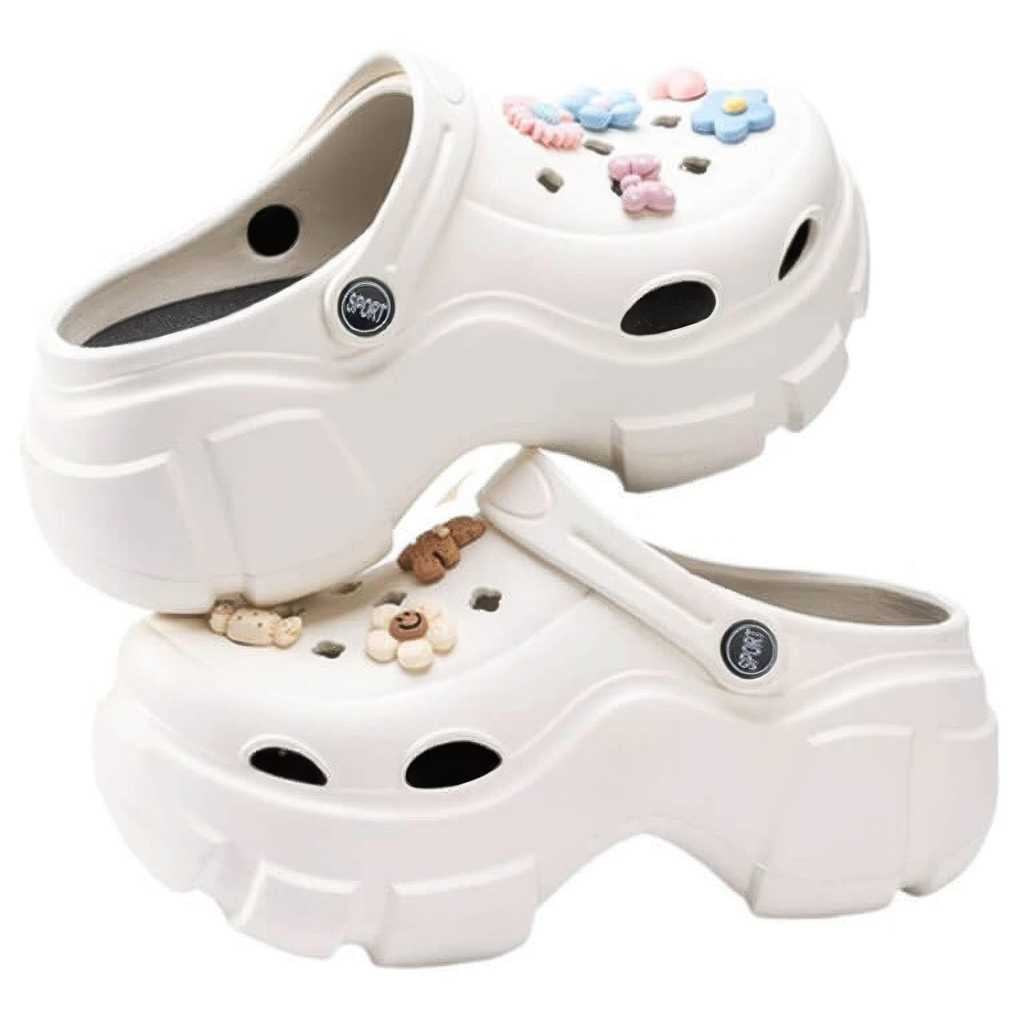 White Platform Crocs Clogs With Cute Flower Charms