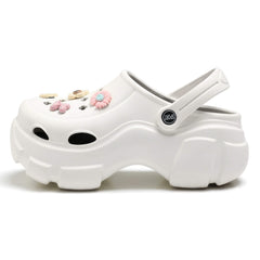 White Platform Crocs Clogs With Cute Flower Charms