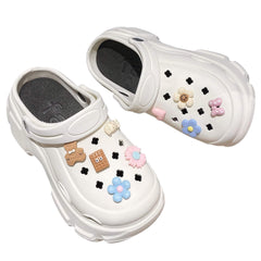 White Platform Crocs Clogs With Cute Flower Charms