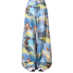 Y2K Angel Cats Painting Wide Leg Women's Jeans