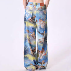 Y2K Angel Cats Painting Wide Leg Women's Jeans