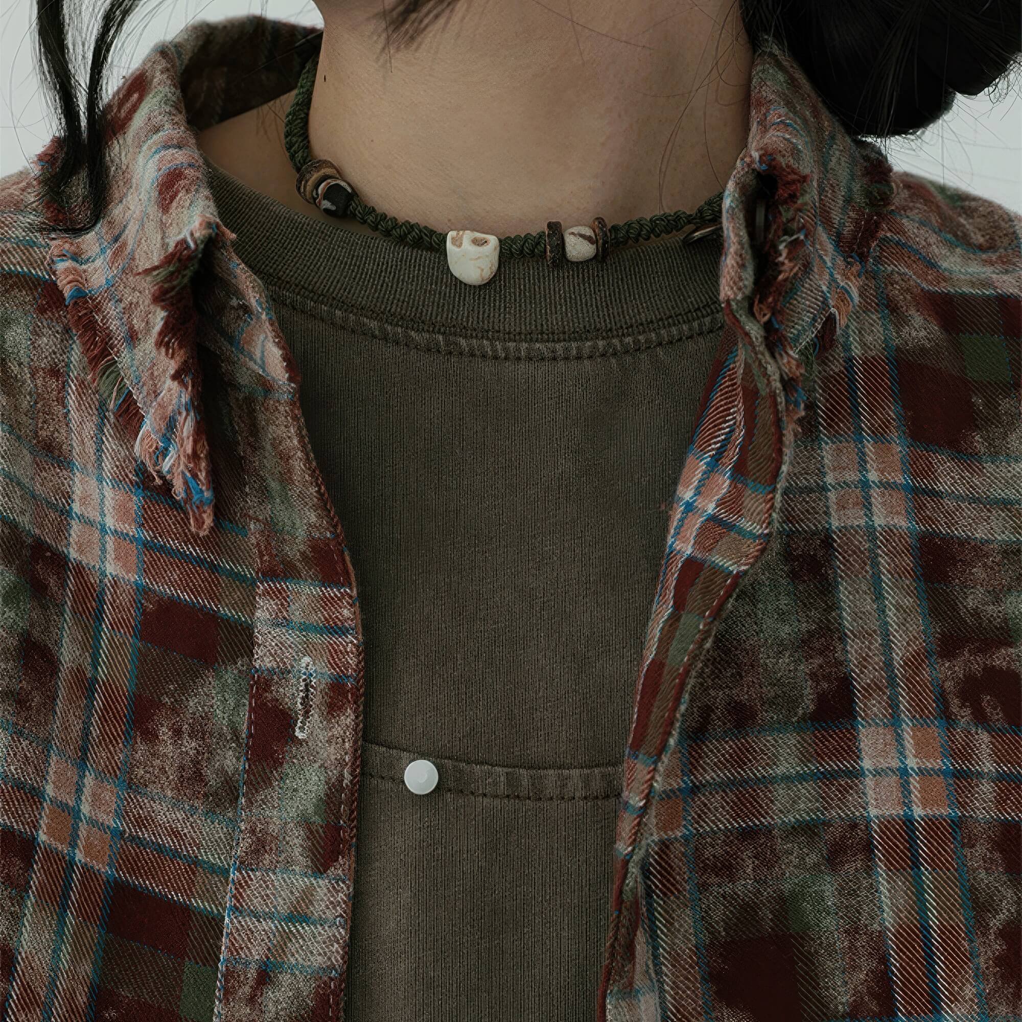 Y2K Grunge Distressed Plaid Long Sleeve Shirt Unisex